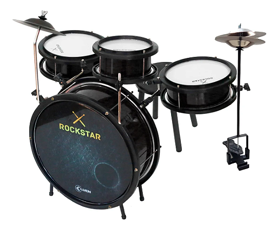 Bateria Infantil Luen Rock Star 4 Peças Preto + Chimbal