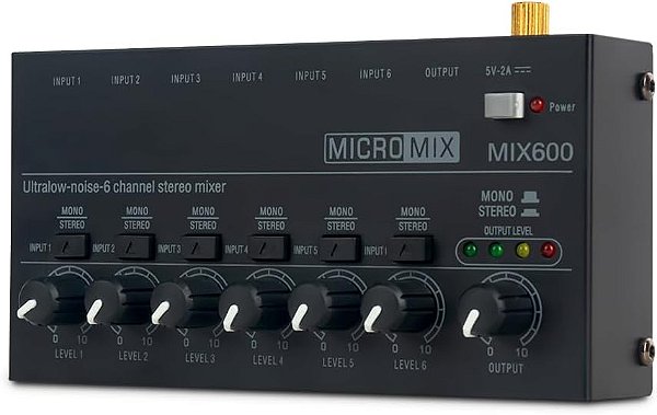 Mini Mixer de Áudio 6 Canais DC5V Vedo MIX600