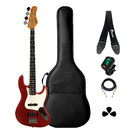 Kit Baixo 4 Cordas Tagima TBA-73 GRSK Red Sparkle Completo