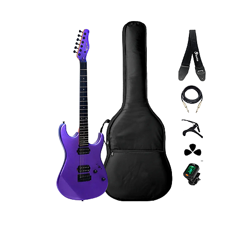 Kit Guitarra Strato Tagima TG515 Purple Sparkle + Acessórios