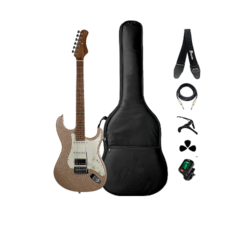 Kit Guitarra Strato Tagima TG-580 GDSK Golden Sparkle + Acessórios