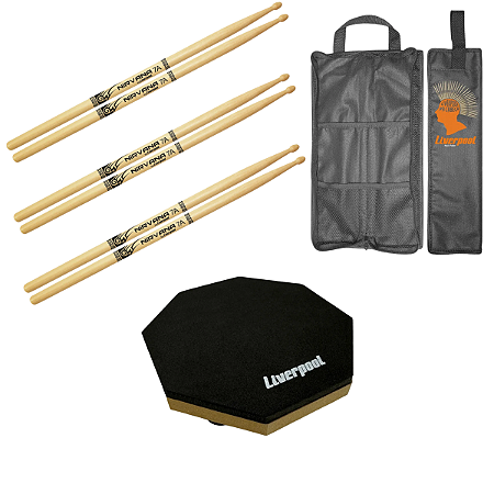 3 Pares Baquetas Bateria Liverpool Nirvana 7A Marfim + Bag + Pad