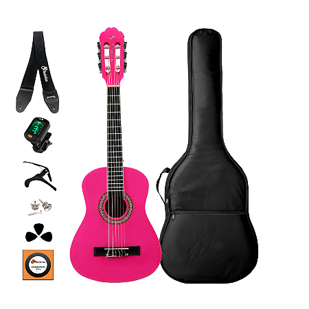Kit Violão Infantil Vogga Nylon 1/4 VCN30PN Pink + Acessórios