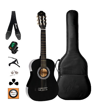 Kit Violão Vogga Clássico Infantil 3/4 Vca54 Bk + Acessórios