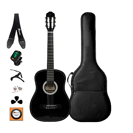 Kit Violão Clássico Vogga VCA104NBK Nylon Preto + Acessórios