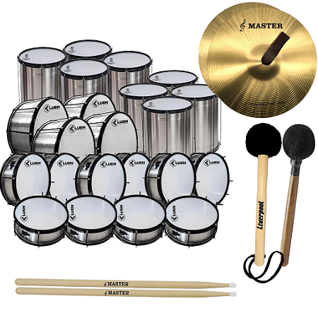 Kit Fanfarra Banda Escolar 22 Instrumentos Luen Batuka + Baquetas + Prato