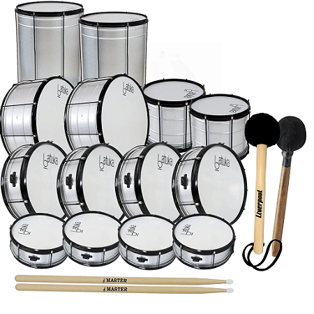 Kit Fanfarra Banda Escolar 14 Instrumentos Luen Batuka + Baquetas