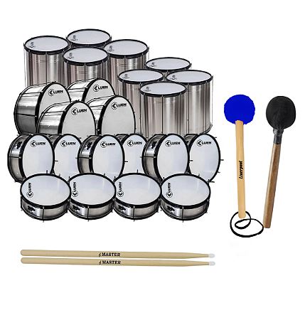 Kit Fanfarra Banda Escolar 22 Instrumentos Luen Batuka + Baquetas