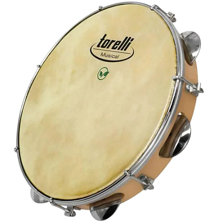 Pandeiro Vegano 10" Injetado Natural Pele Sintética Torelli