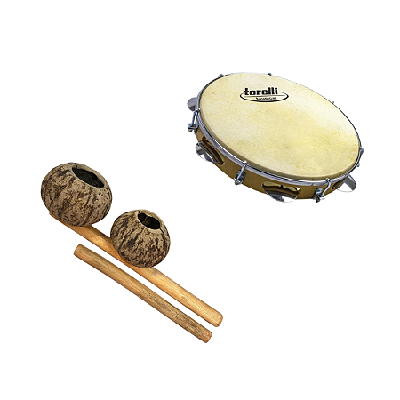 Agogô Duplo De Castanha + Pandeiro Torelli TP300CT Couro