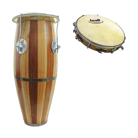 Atabaque 60cm Afin Presilha Metal + Pandeiro 10" Torelli Couro