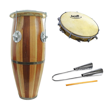 Atabaque 60cm Afin Presilha Metal + Pandeiro + Agogô Torelli
