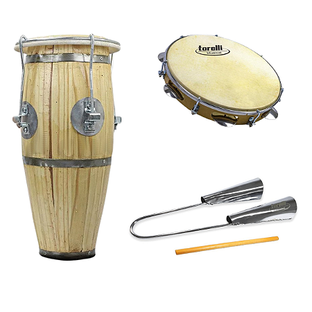 Atabaque 45cm Afin Presilha Metal + Pandeiro + Agogô Torelli