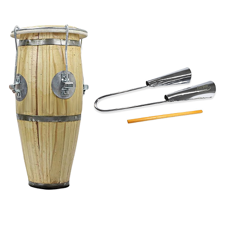 Atabaque 45cm Afin Presilha Metal + Agogô Duplo Aço Torelli