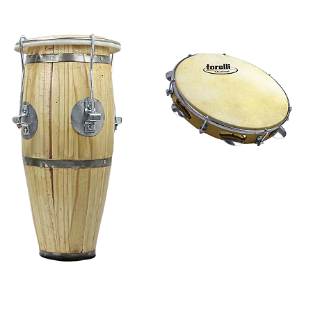 Atabaque 45cm Afin Presilha Aro Metal + Pandeiro Torelli