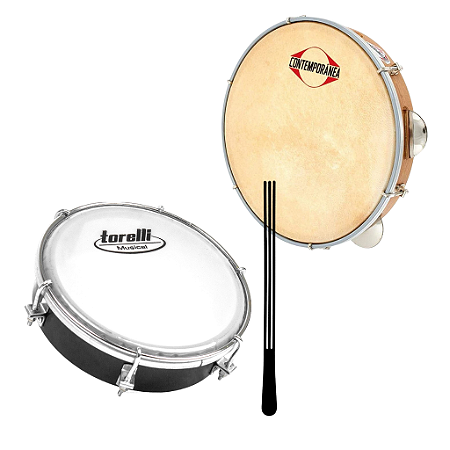 Pandeiro Contemporânea Light Pl Couro 10" + Tamborim Torelli