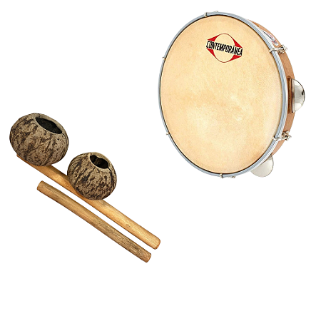 Pandeiro Contemporânea Light Pele Couro 10" + Agogô Castanha