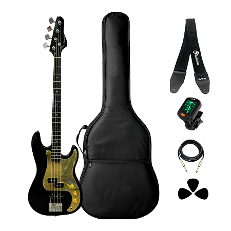 Kit Baixo 4 Corda Giannini GP100 Black Esc Gold + Acessórios