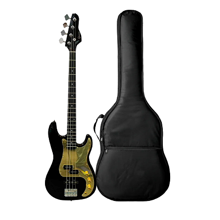 Kit Baixo 4 Cordas Giannini GP-100 Black Escudo Gold + Capa