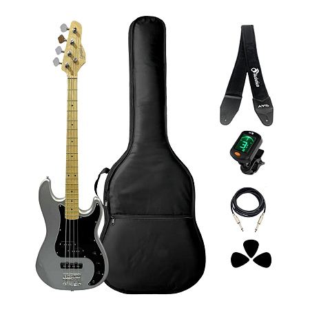 Kit Contrabaixo 4 Cordas Giannini GP-102 Silver + Acessórios