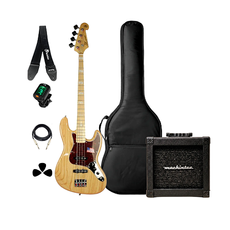 Kit Contrabaixo SX JB 4C Natural SJB75 + Acessórios + Ampli