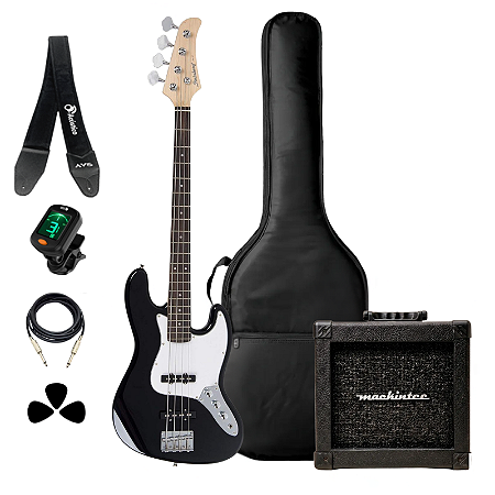 Kit Baixo Strinberg Jazz Bass JBS40 Preto + Acessórios + Ampli