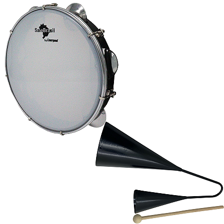 Pandeiro Sambrasil 10" Pele Animal Preto + Agogô Liverpool Preto
