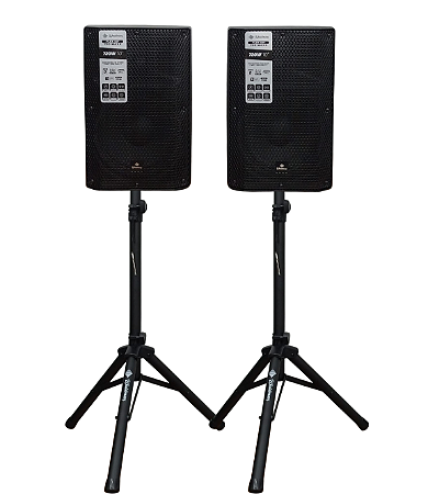 Par Caixas Som Pró 10" Ativa/Passiva Waldman FK720 + Suporte FK-STMAXX