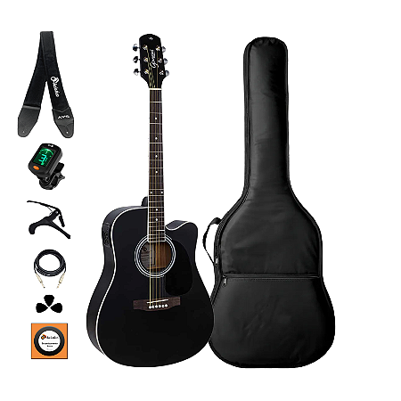 Kit Violão Aço Elétrico Giannini Performance Gdc1 Preto + Completo