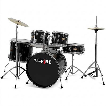 Bateria Compacta Juvenil Bumbo 16" Completa Pro Fire Preto