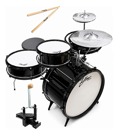 Bateria Infantil Bumbo 14" Madeira E Pele Leitosa Preta