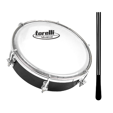 Tamborim Pele Em Nylon Torelli TT404 Preto + Baqueta Tripla