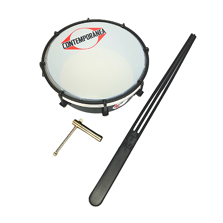 Tamborim Contemporânea 203C Pele Nylon Preto Fosco + Baqueta