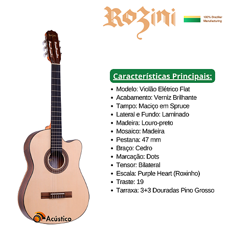 Kit Violão Elétrico Nylon Rozini Profissional Rx515 Capa