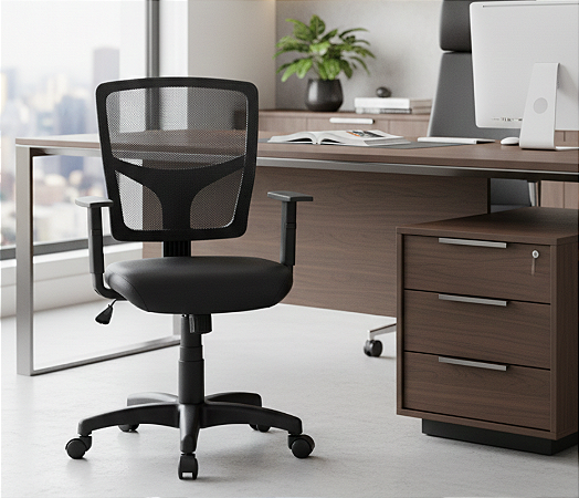 Cadeira de Escritório Giratória Eco Flange Encosto em Tela Fixo *Produto Novo*