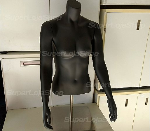 Manequim Busto Feminino Braços com Movimento Preto Novo