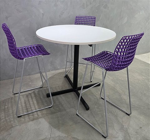 Conjunto Mesa Bistrô + 3 Banquetas Altas Flexform Moiré Purple (ROXA) *Usados Seminovos*