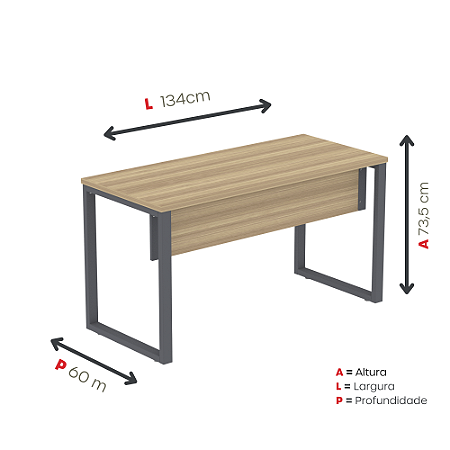 Mesa de Escritório Pé Quadro em Aço Tampo Amadeirado 25mm 1,34m x 0,60m M134/60 P25TUB NL/GR