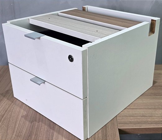 Gaveteiro Aéreo Usado 2 Gavetas p/ mesa de Escritório - Cor Branco
