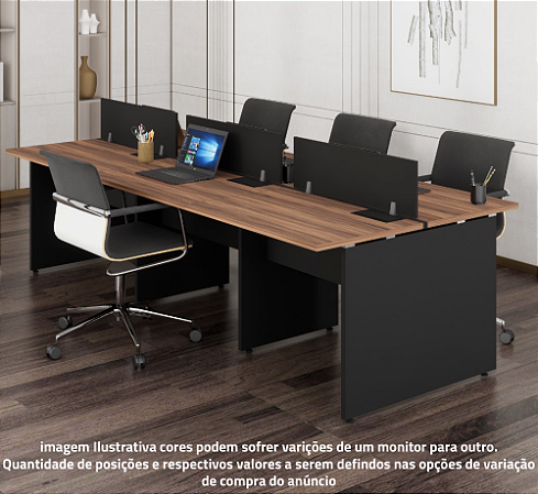 Estação de Trabalho Plataforma Dupla Base Painel e Tampo MDP 25mm PowerBox ABS Divisor Central