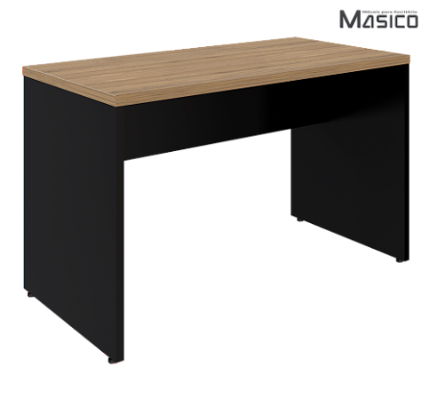 Mesa de Escritório Tampo MDP Cor Macadâmia Encabeçado 30mm Base Painel MDP 25mm Cor Preto