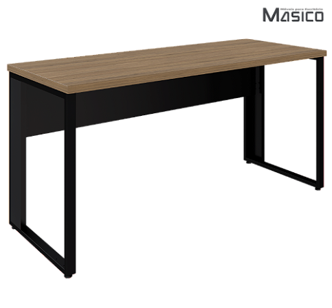 Mesa de Escritório Tampo MDP Cor Macadâmia Encabeçado 30mm Base Metálica Quadro Cor Preta