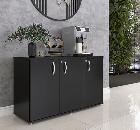 Armário Baixo Credenza 3 Portas 1,20m x 0,40m x 0,75m Preto