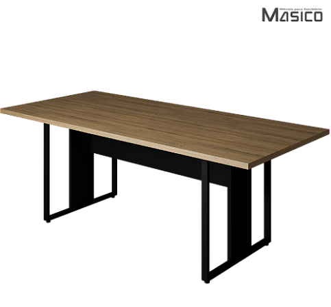 Mesa de Reunião 2,00m x 0,90m Tampo Encabeçado 30mm Macadâmia Base Metálica Quadro