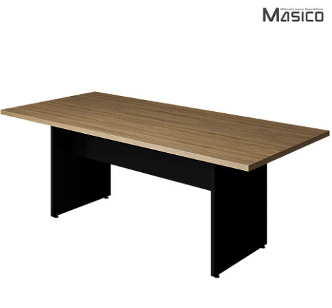 Mesa de Reunião 2,00m x 0,90m Tampo Encabeçado 30mm Macadâmia Base Pé Painel *NV*