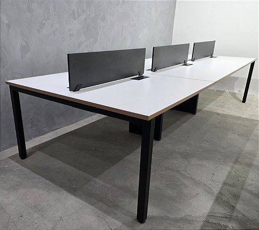 Estação de Trabalho 6 Posições 3,60m x 1,36m Base Aço e PowerBox