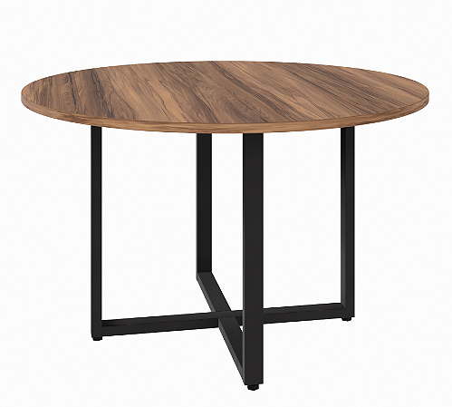 Mesa de Reunião Redonda 1,20m Pé Quadro Tampo 25mm Nogal/Preto