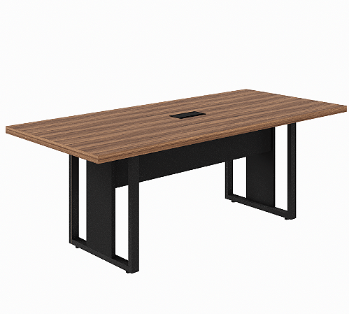 Mesa de Reunião Pé Quadro 2,00m x 0,90m Tampo 40mm Encabeçado c/ Caixa de tomada ABS - Nogal/Preto