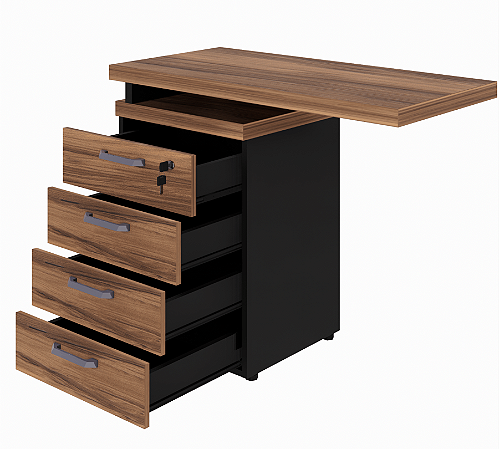 Gaveteiro Volante 4 Gavetas c/ Tampo Mesa Complemento Nogal/Preto 900x450x735mm (Larg/Prof/Alt)