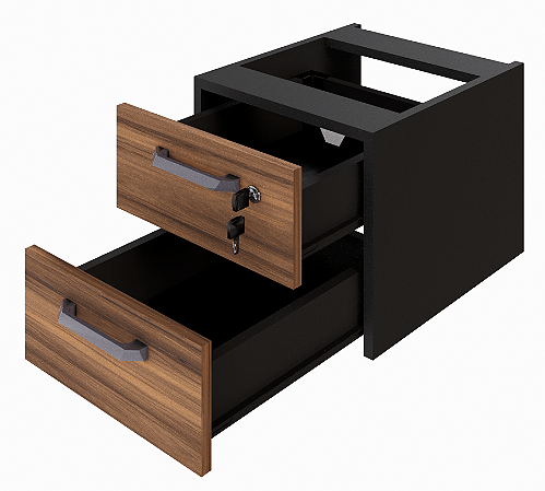 Gaveteiro Suspenso 2 Gavetas Nogal/Preto 400x330x290mm (Larg/Prof/Alt)